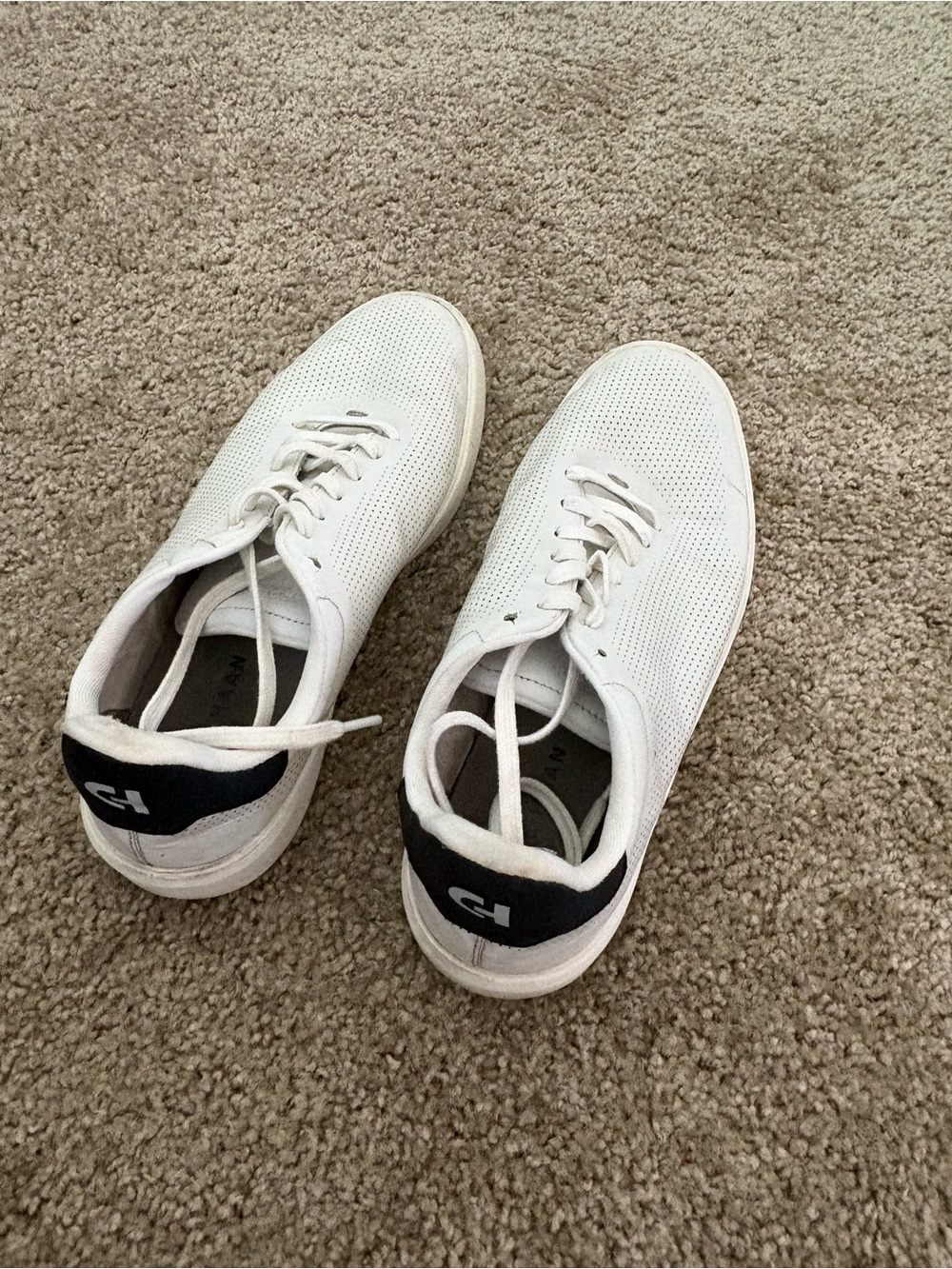 Cole Haan White Lace-Up Perforated Sneakers with Black Heel Accent
